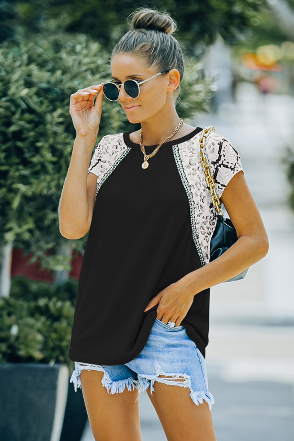 Snake Print Splicing Raglan Tee - Absolute Fashion 2020