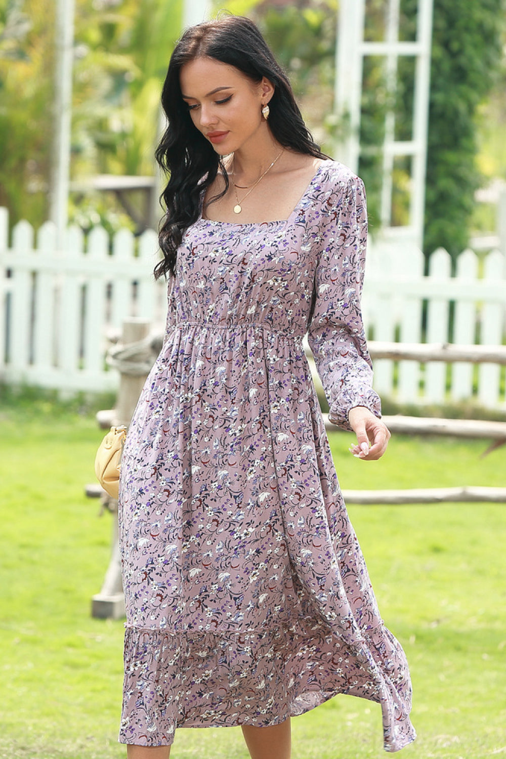 Ditsy Print Long Sleeve Dress