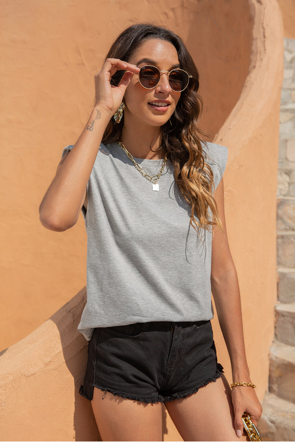 Sleeveless Padded Shoulder Top - Absolute Fashion 2020