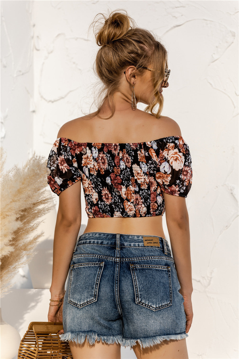 Floral Off Shoulder Drawstrings Crop Top - Absolute Fashion 2020