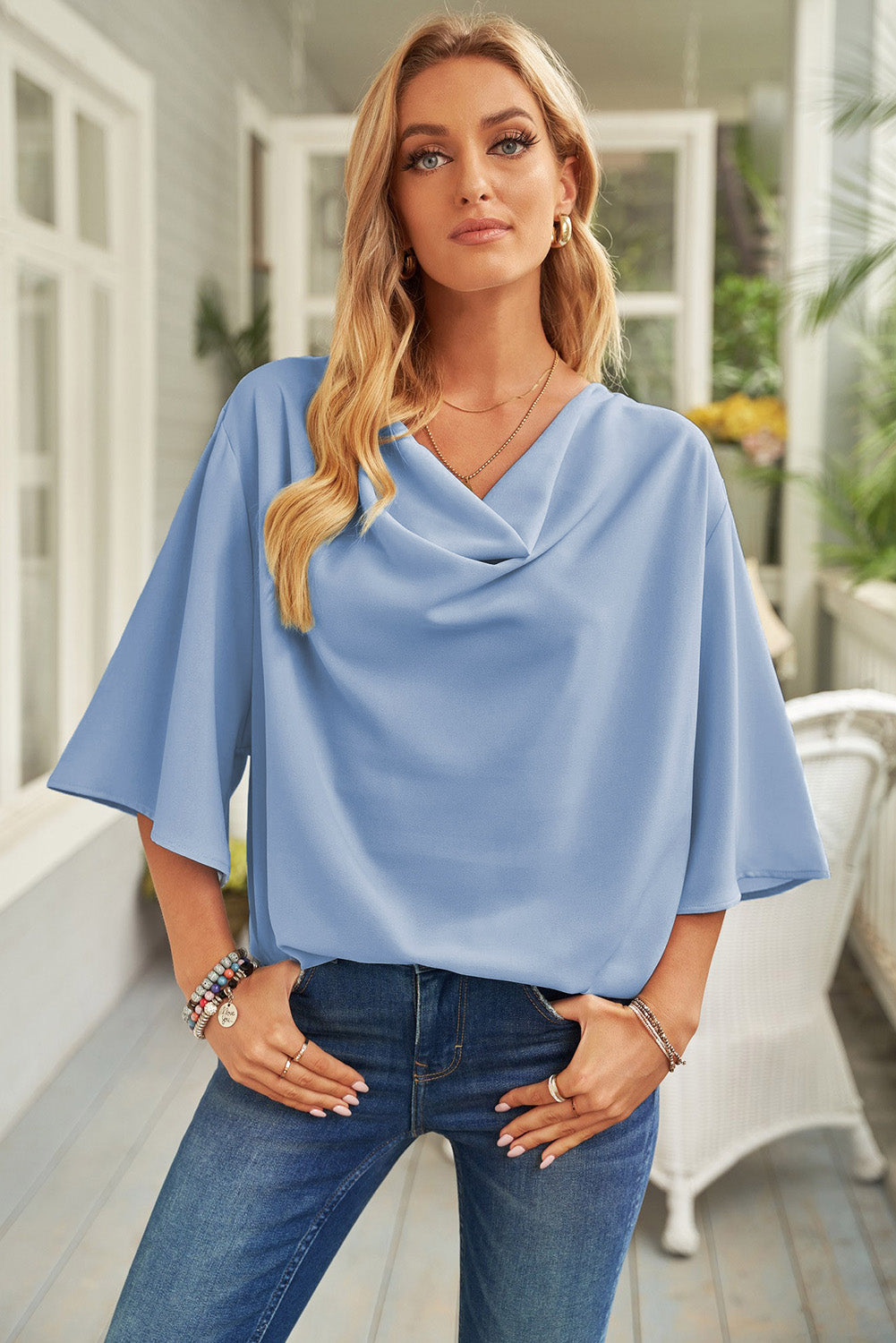 Short Sleeve Draped Blouse - Absolute Fashion 2020