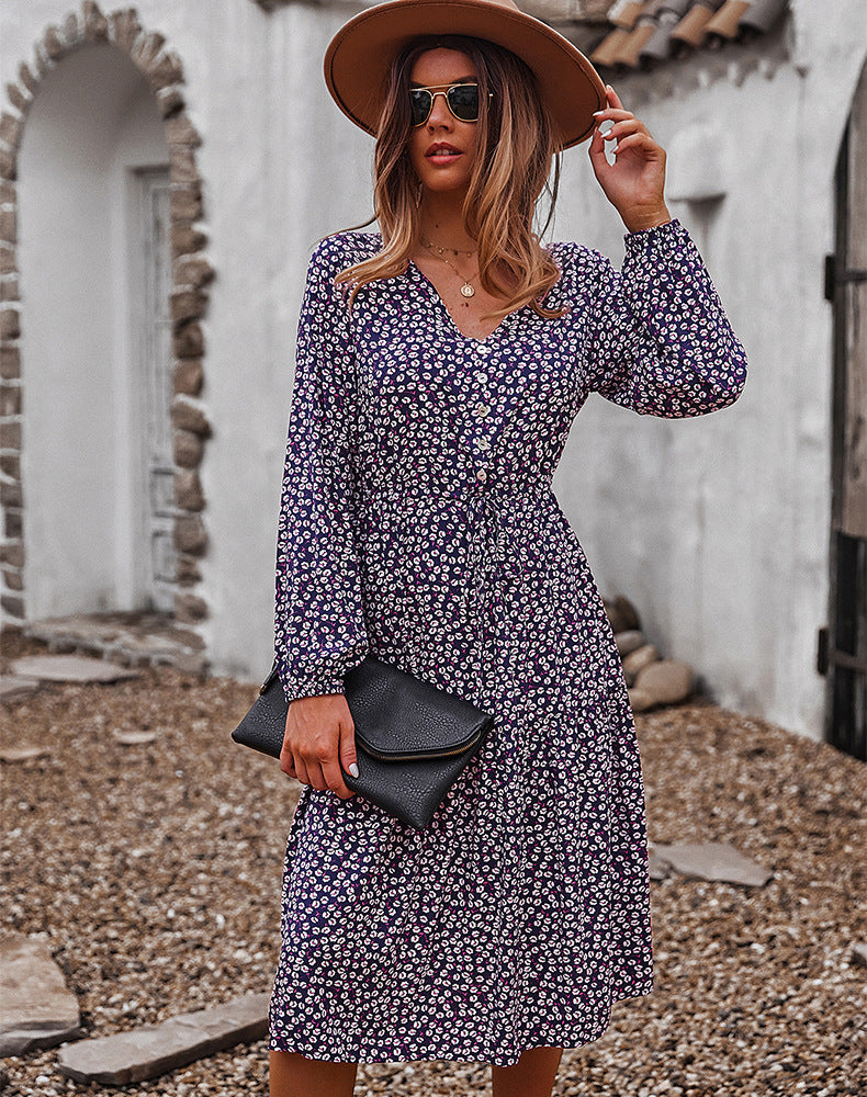 Floral Button Up V-Neck Dress - Absolute Fashion 2020