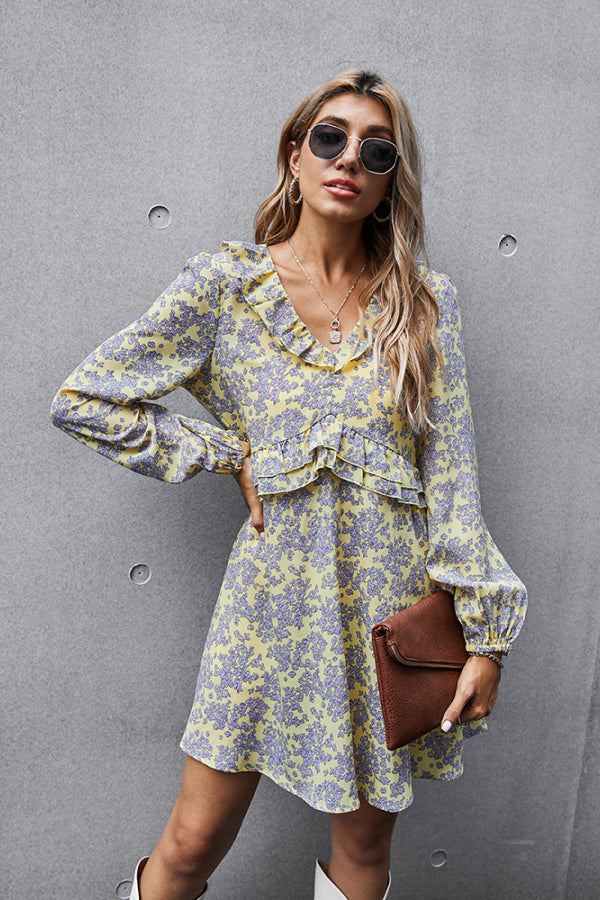 Dainty Floral Ruffled V-Neck Dress - Absolute Fashion 2020