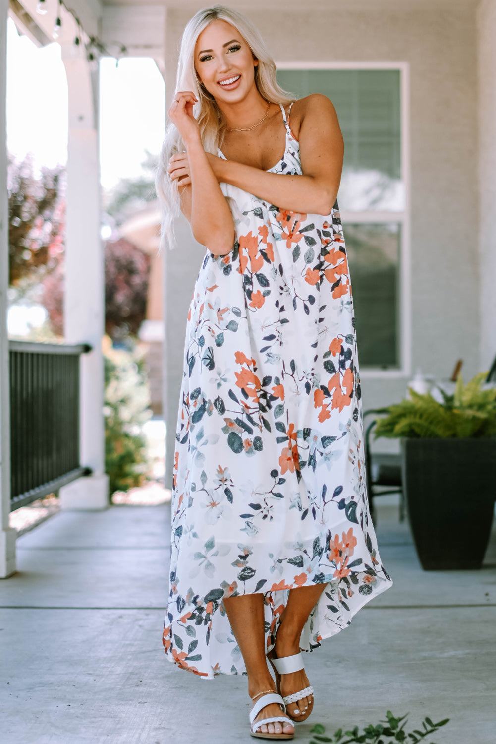 Floral Crisscross Spaghetti Strap High-Low Dress