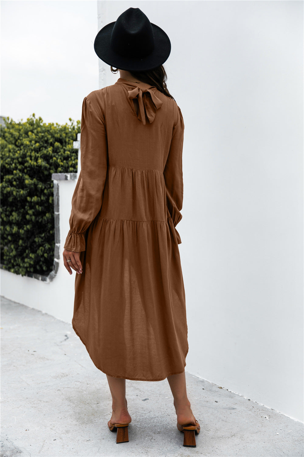 Solid Asymmetrical Patch Pleated Dress - Absolute Fashion 2020