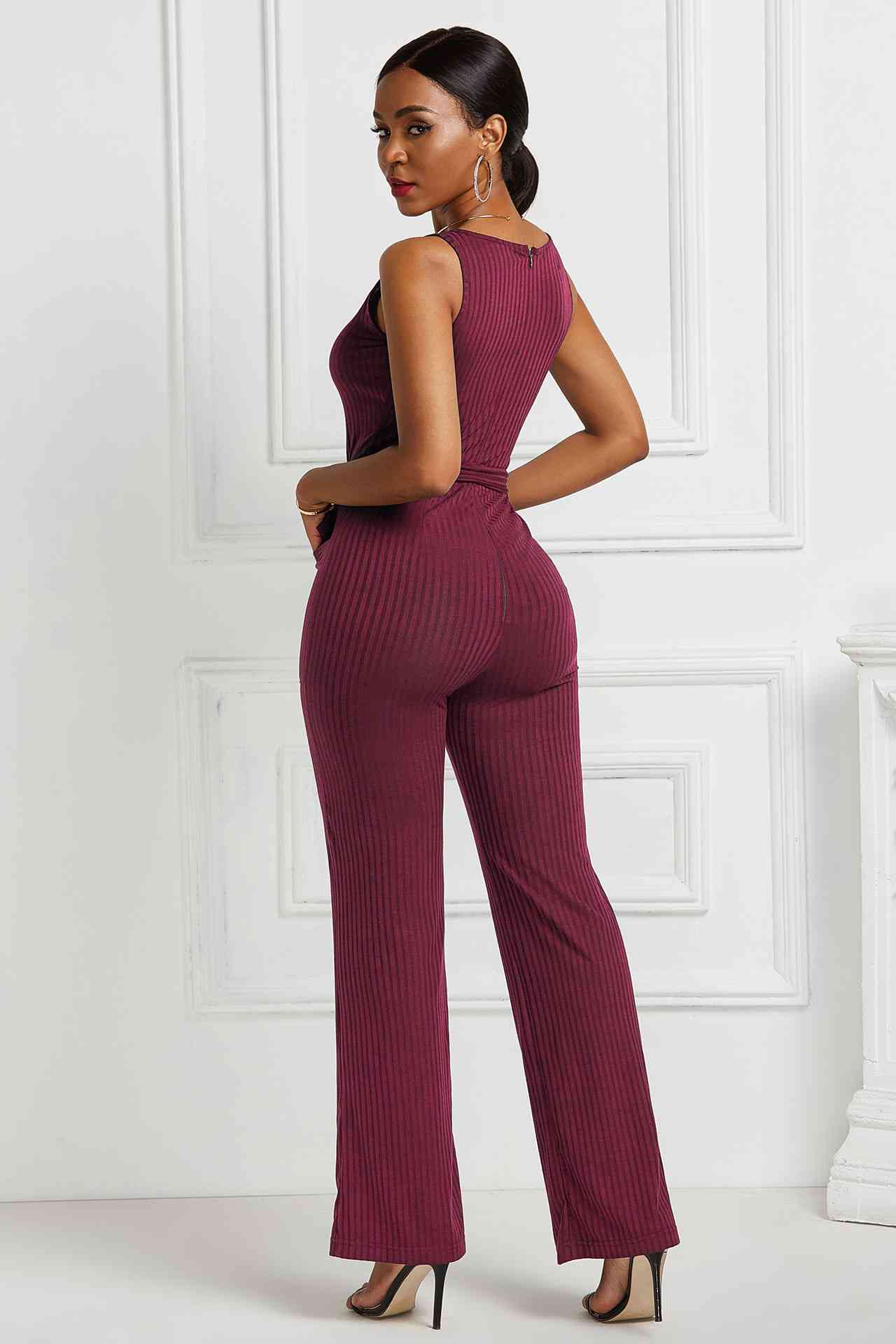 Button Detail Tie Waist Jumpsuit with Pockets - Absolute Fashion 2020