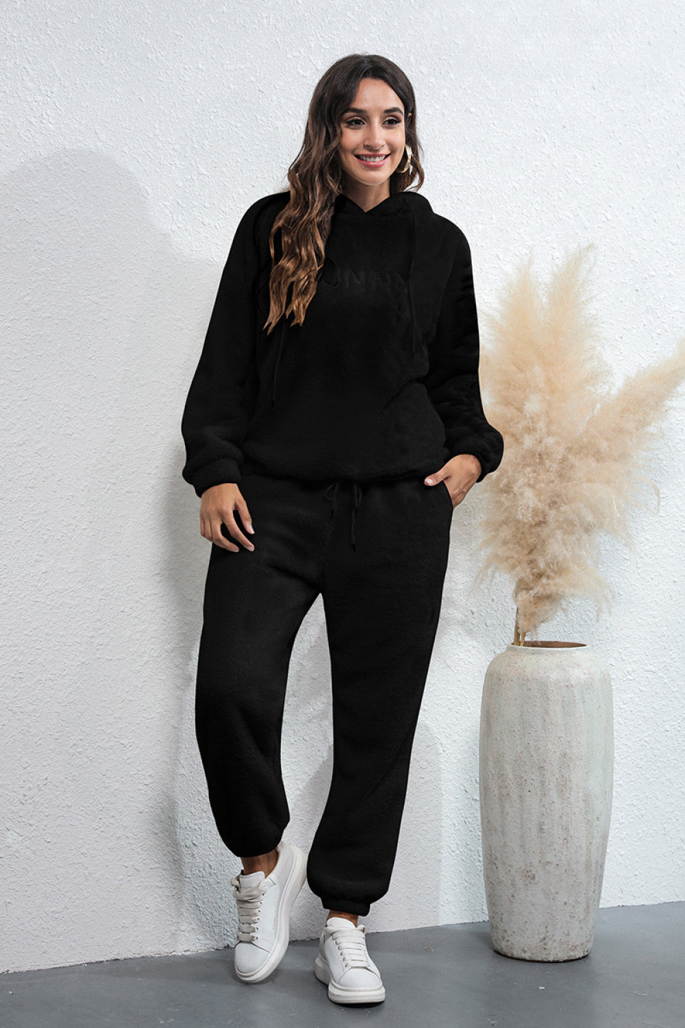 Drawstring Hooded Teddy Top