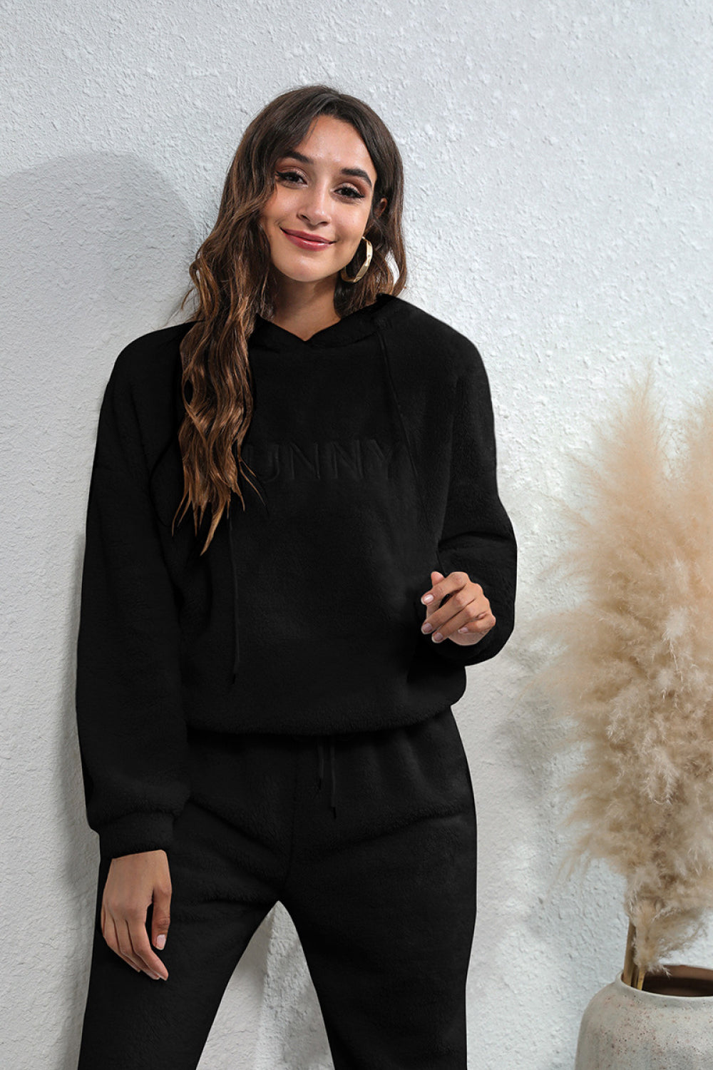 Drawstring Hooded Teddy Top