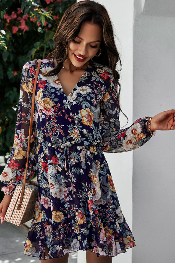 Floral Ruffled Hem Wrap Dress - Absolute Fashion 2020