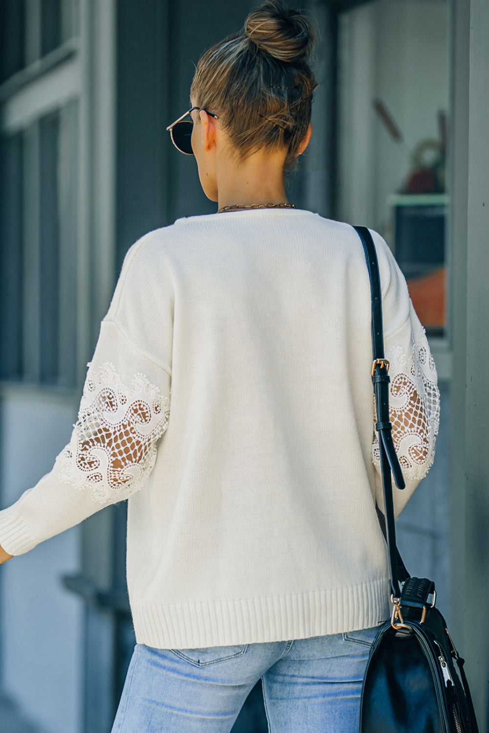 Lace Up Sleeve Drop Shoulder Sweater