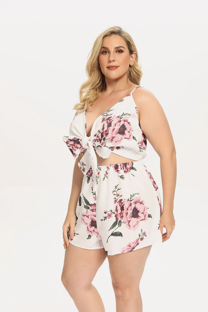 Floral Bow Tie Front Spaghetti Strap Jumpsuit - Absolute Fashion 2020