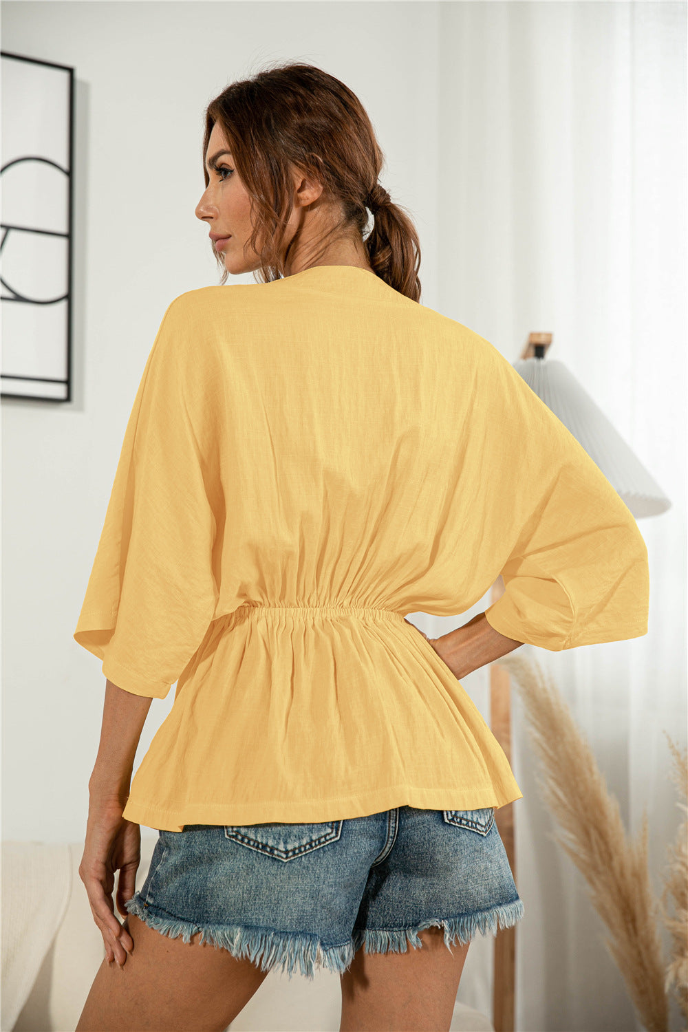Surplice Neck Elastic Waist Top - Absolute Fashion 2020