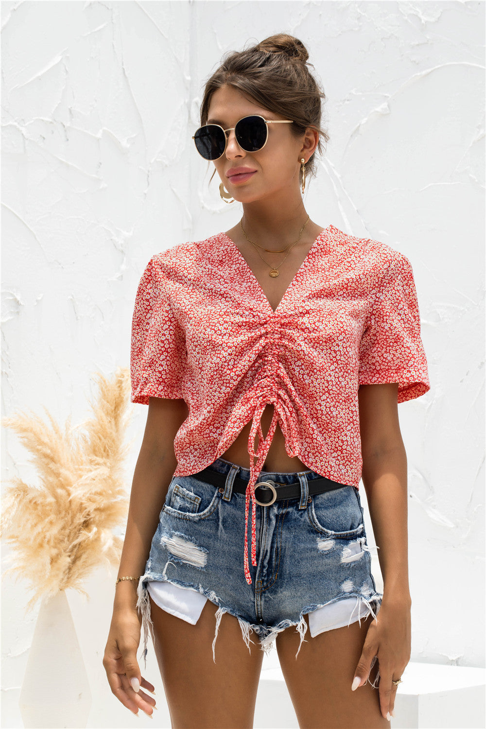 Ditsy Floral Drawstring Tee - Absolute Fashion 2020