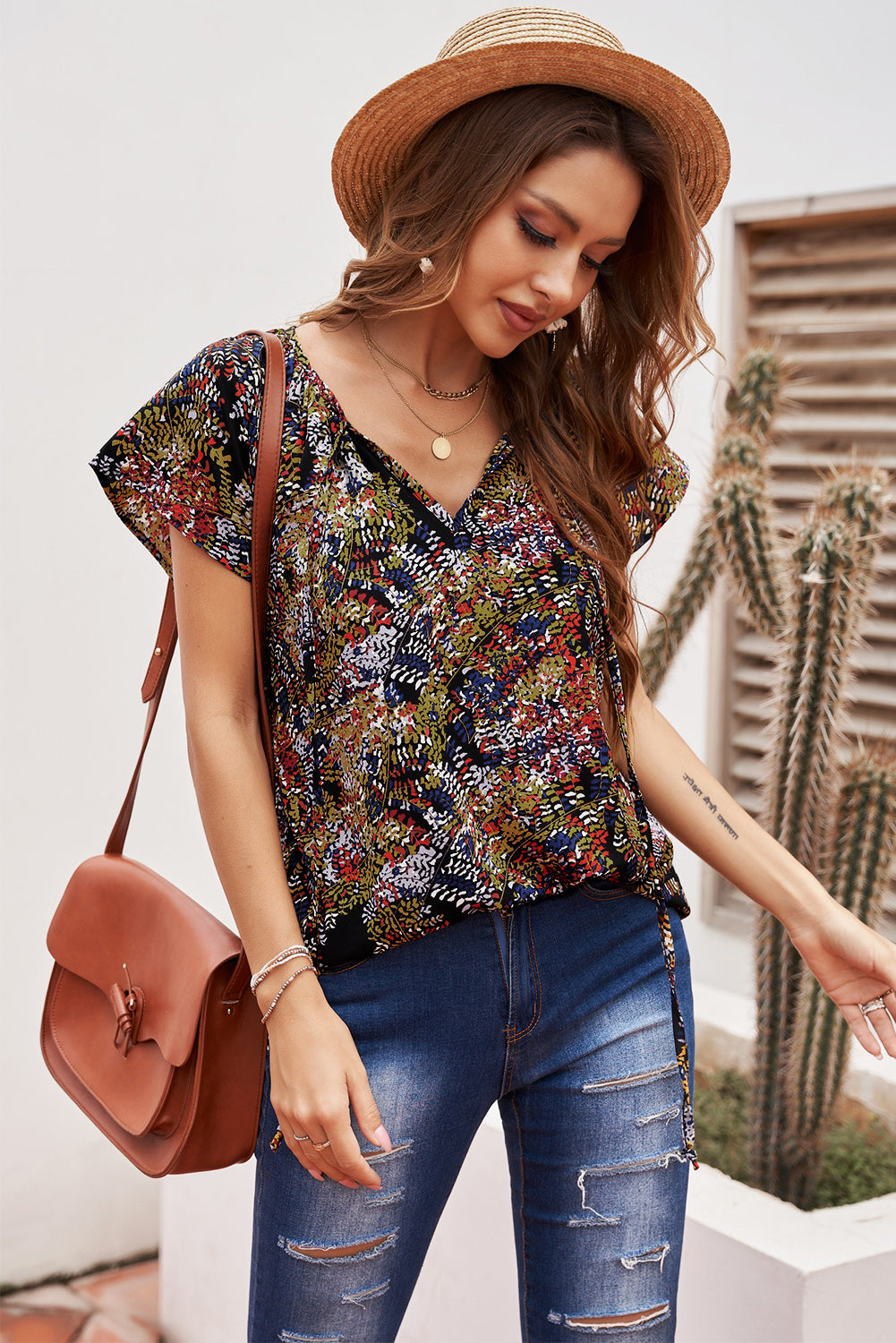 Fashion Print V-neck Fantasy Fluttering Blouse - Absolute Fashion 2020