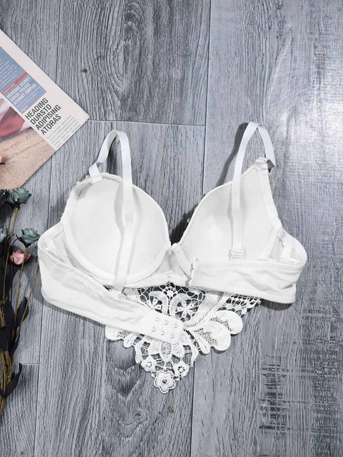 Rhinestone Spliced Lace Pointed Hem Bustier