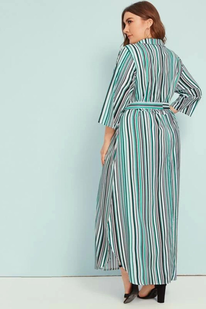 Striped Collared Neck Swing Shirt Dress - Absolute Fashion 2020