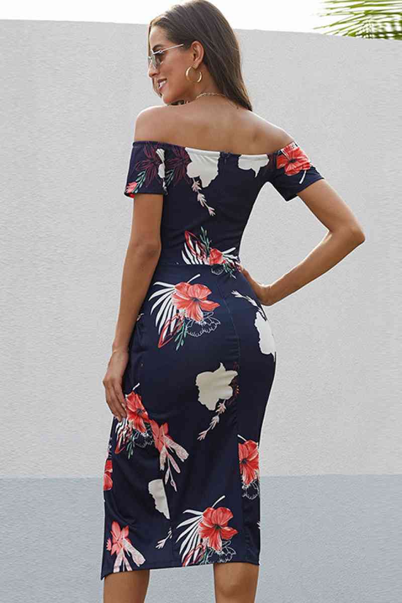 Floral Off Shoulder Slit Wrap Dress - Absolute Fashion 2020
