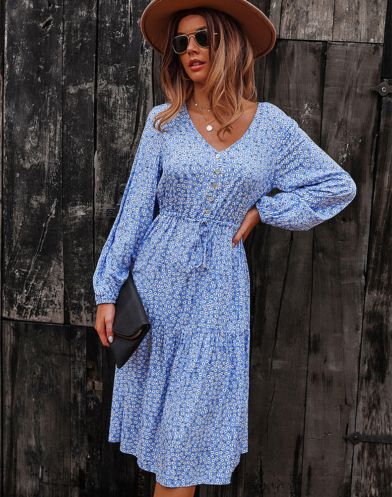 Floral Button Up V-Neck Dress - Absolute Fashion 2020