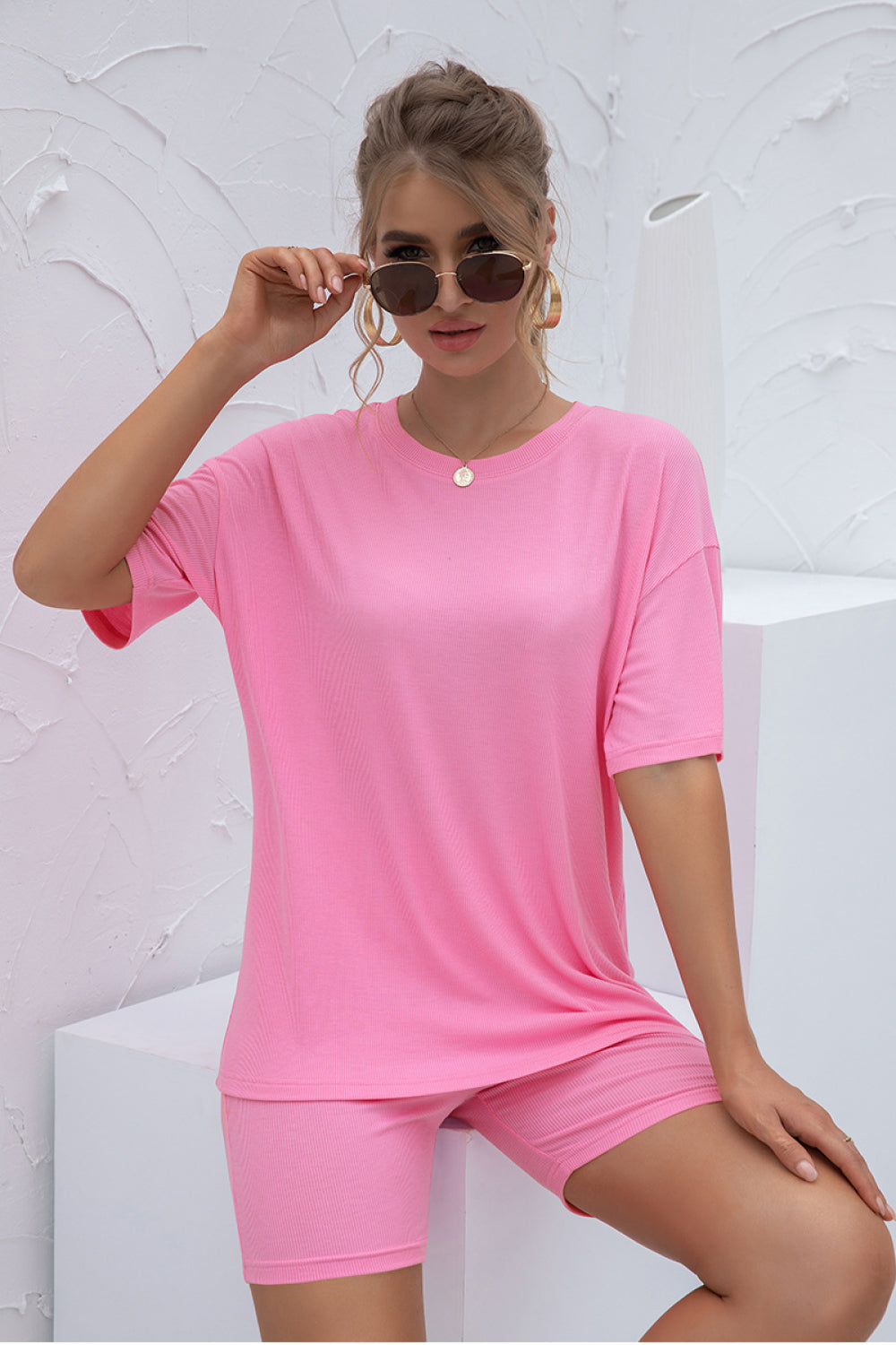 Round Neck Short Sleeve and Pants Set - Absolute Fashion 2020