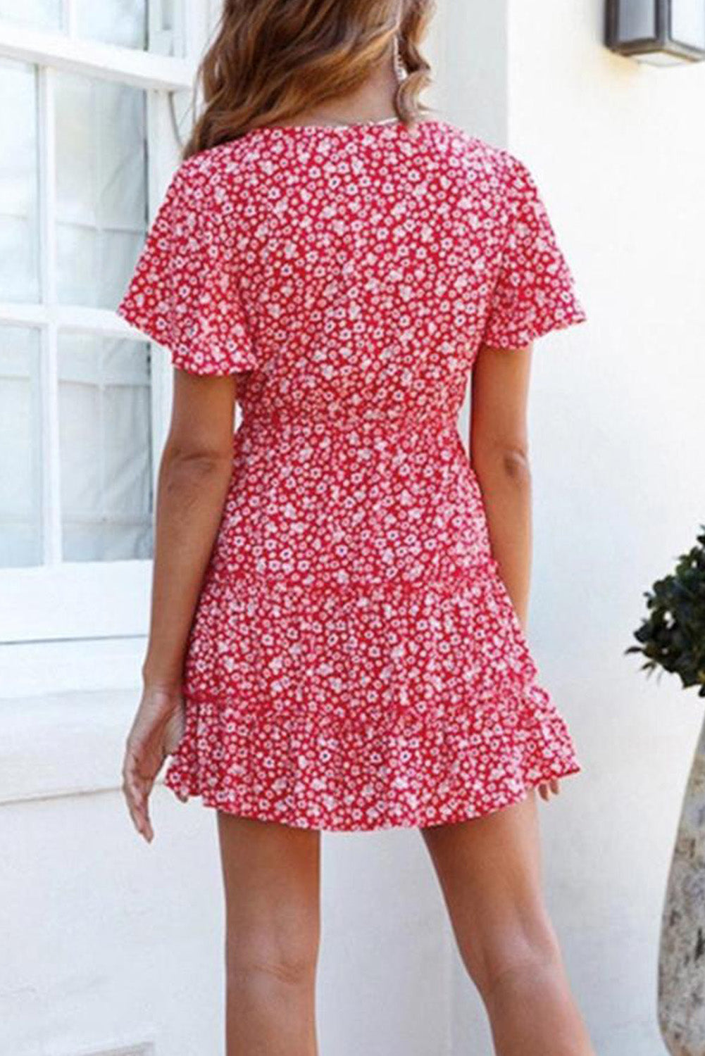 Floral V-Neck Layered Ruffled Dress - Absolute Fashion 2020
