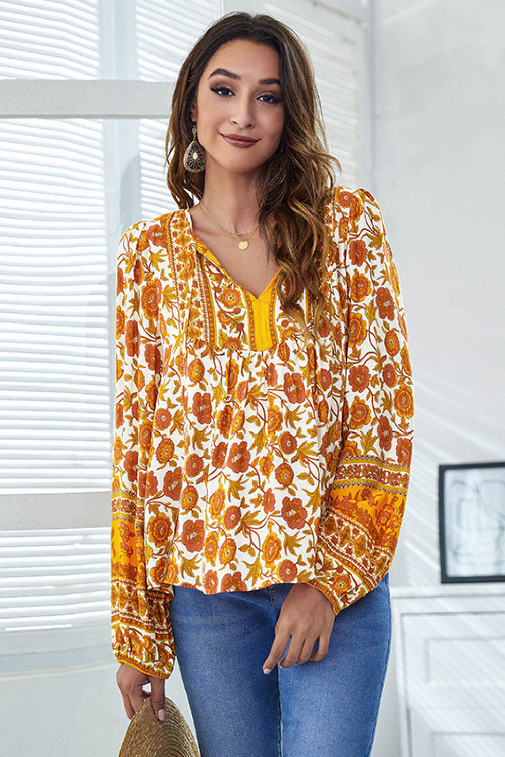 Floral Tie Neck Blouse