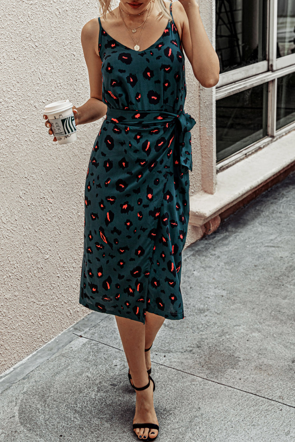 Printed V Neck Split Front Dress - Absolute Fashion 2020