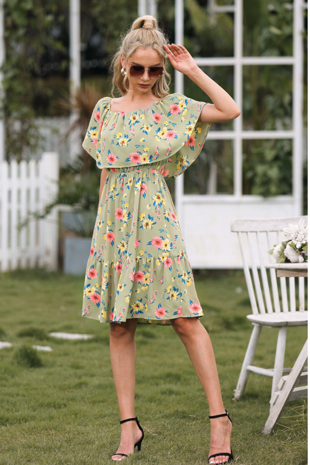 Floral Off Shoulder Splicing Dress