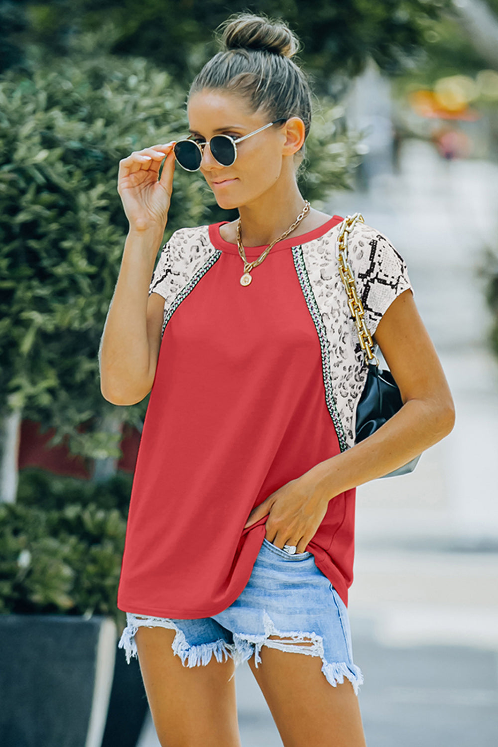 Snake Print Splicing Raglan Tee - Absolute Fashion 2020