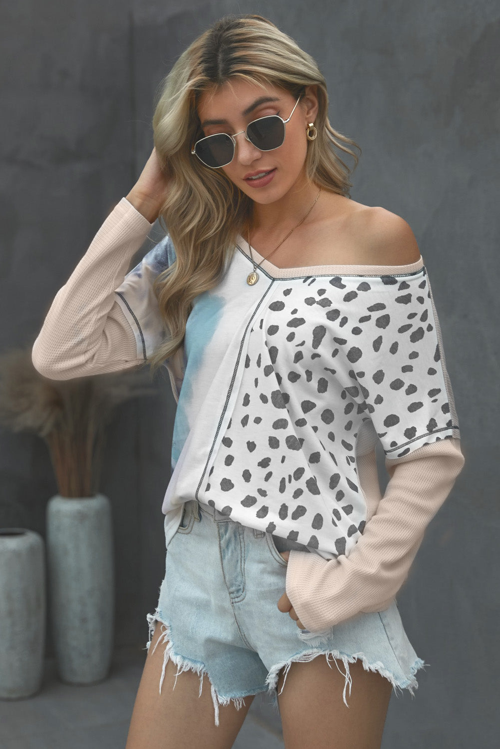 Tie Dye&Leopard Waffle Knit Top - Absolute Fashion 2020