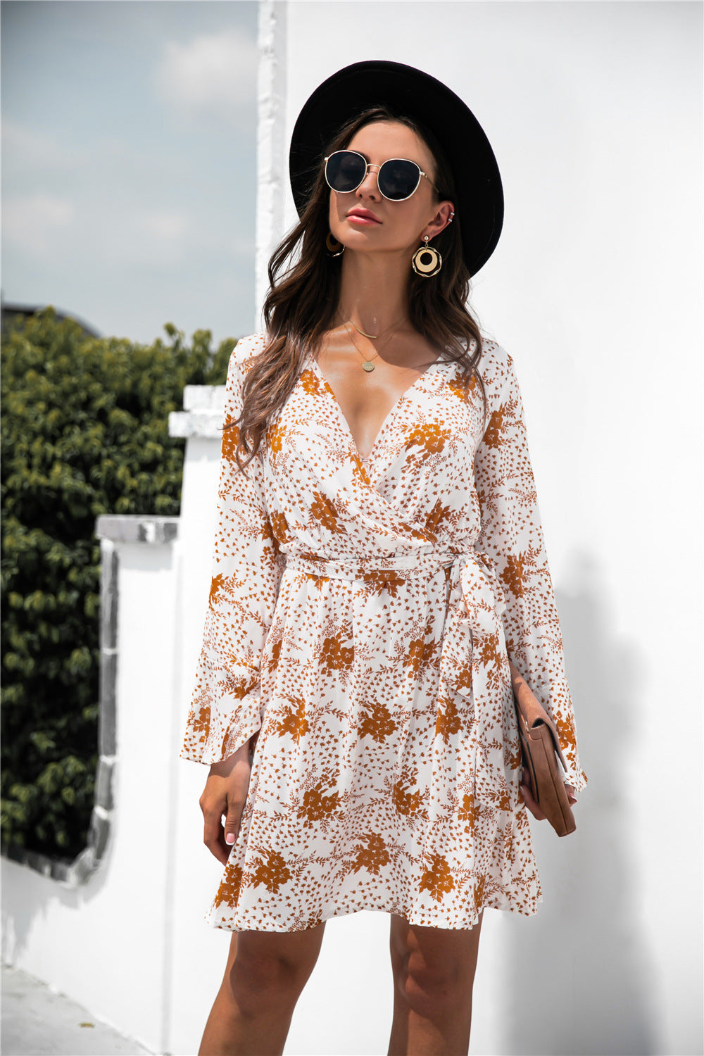 Floral Print Wrap V Neck dress - Absolute Fashion 2020