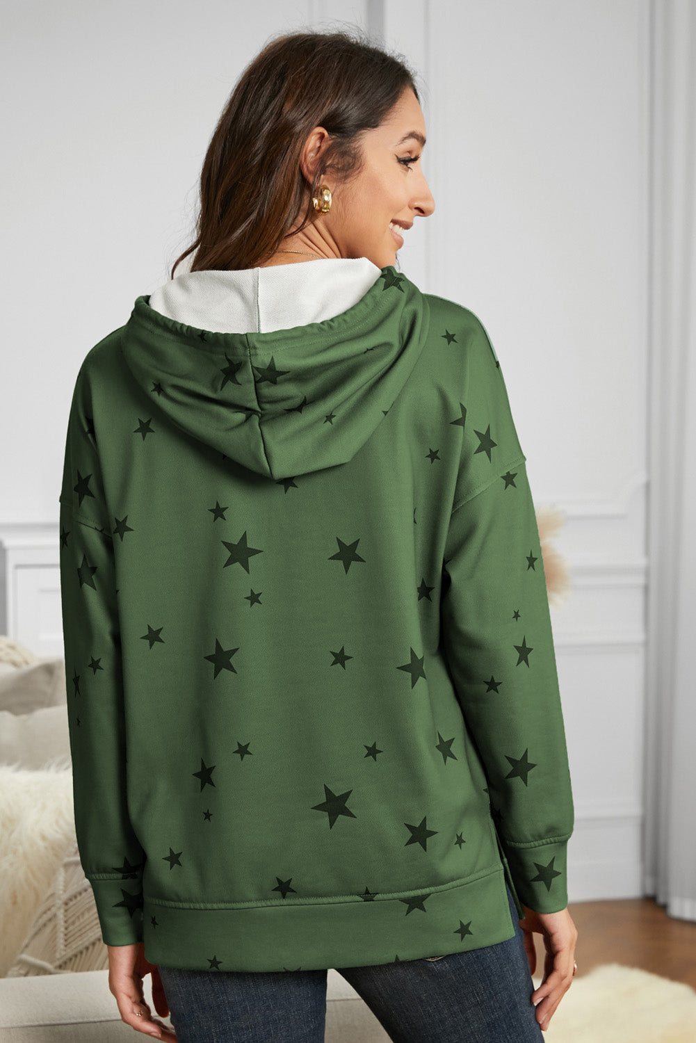 Star Print Long Sleeve Hoodie - Absolute Fashion 2020