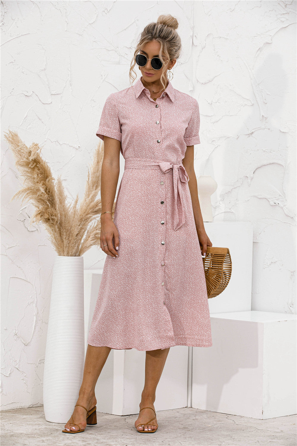 Button Front Belted Shirt Dress - Absolute Fashion 2020