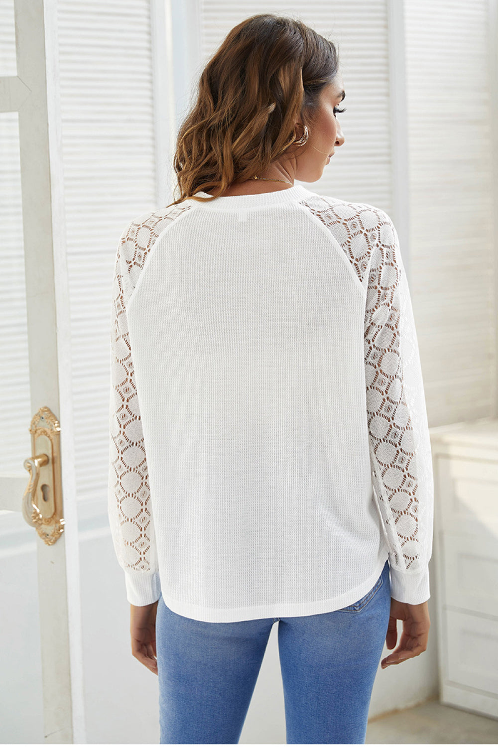 Lace Sleeve Waffle Checks Top - Absolute Fashion 2020