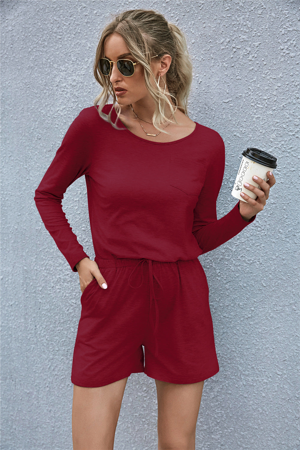 Round Neck Drawstrings Rompers - Absolute Fashion 2020