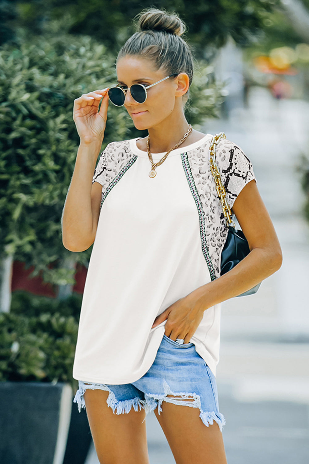 Snake Print Splicing Raglan Tee - Absolute Fashion 2020
