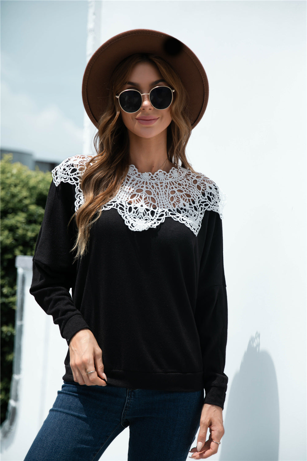 Crochet Lace Collar Panel Flannel Top - Absolute Fashion 2020