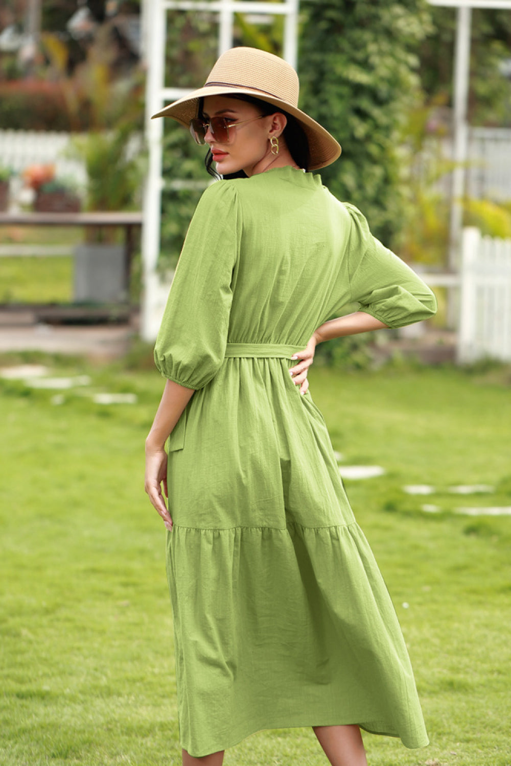 Lace-up Solid Color Dress