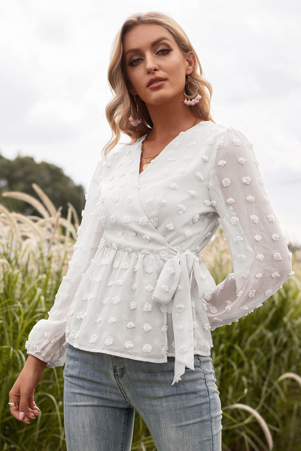 Swiss Dot Wrap Knot Blouse - Absolute Fashion 2020
