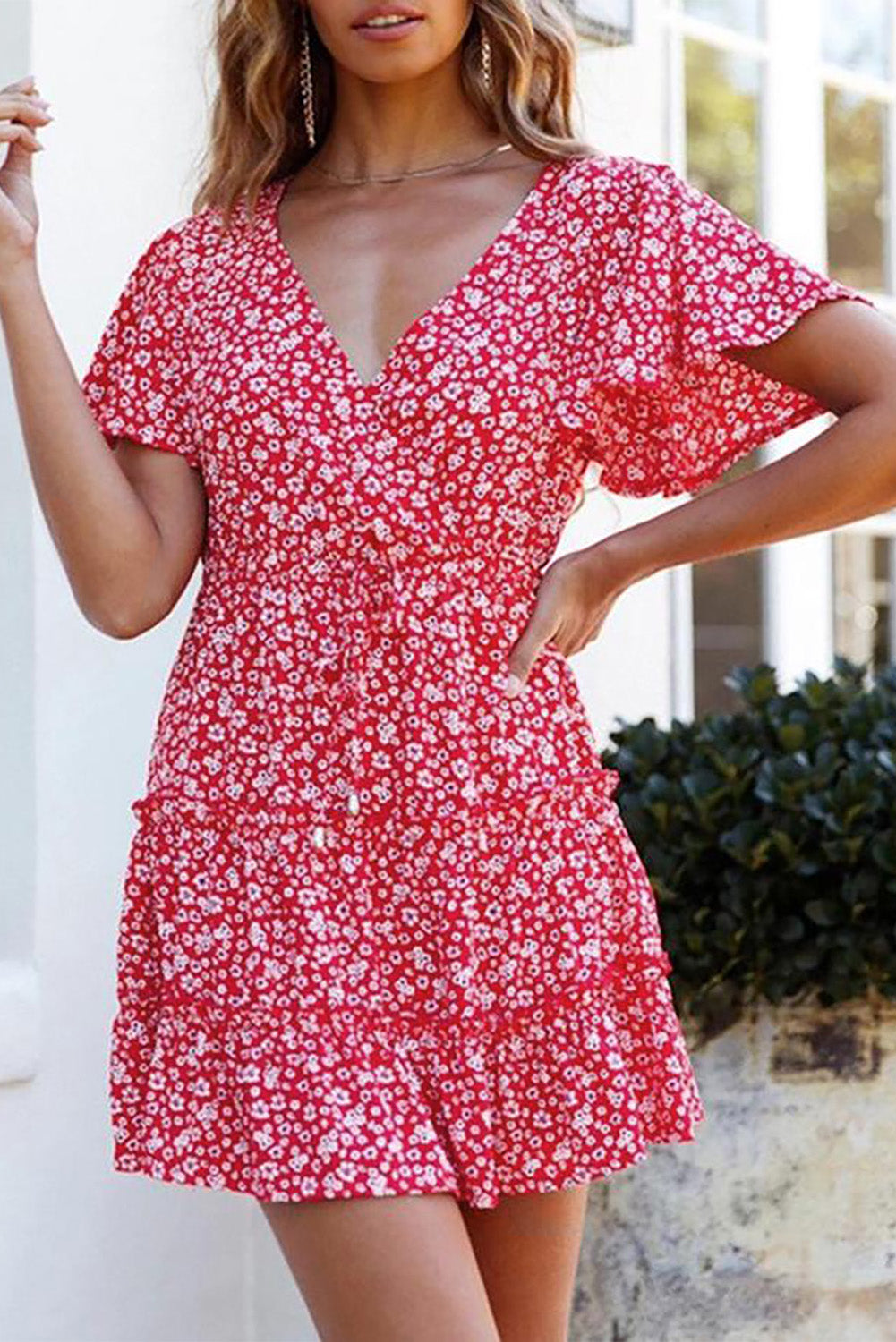 Floral V-Neck Layered Ruffled Dress - Absolute Fashion 2020