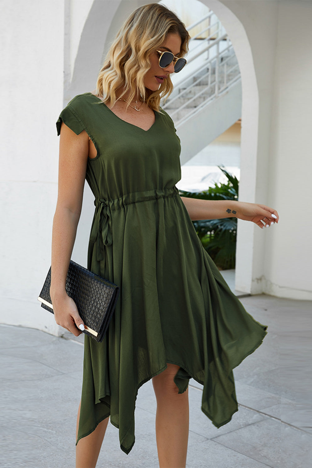 Cap Sleeve Asymmetrical Hem Dress - Absolute Fashion 2020