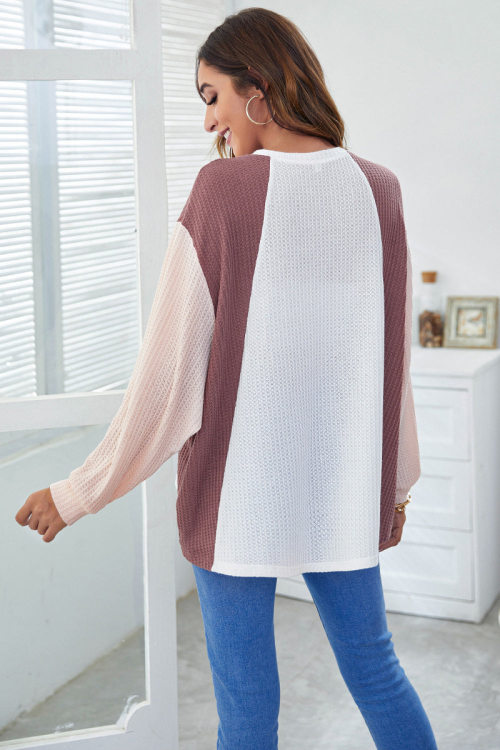 Color Block Waffle Knit Top