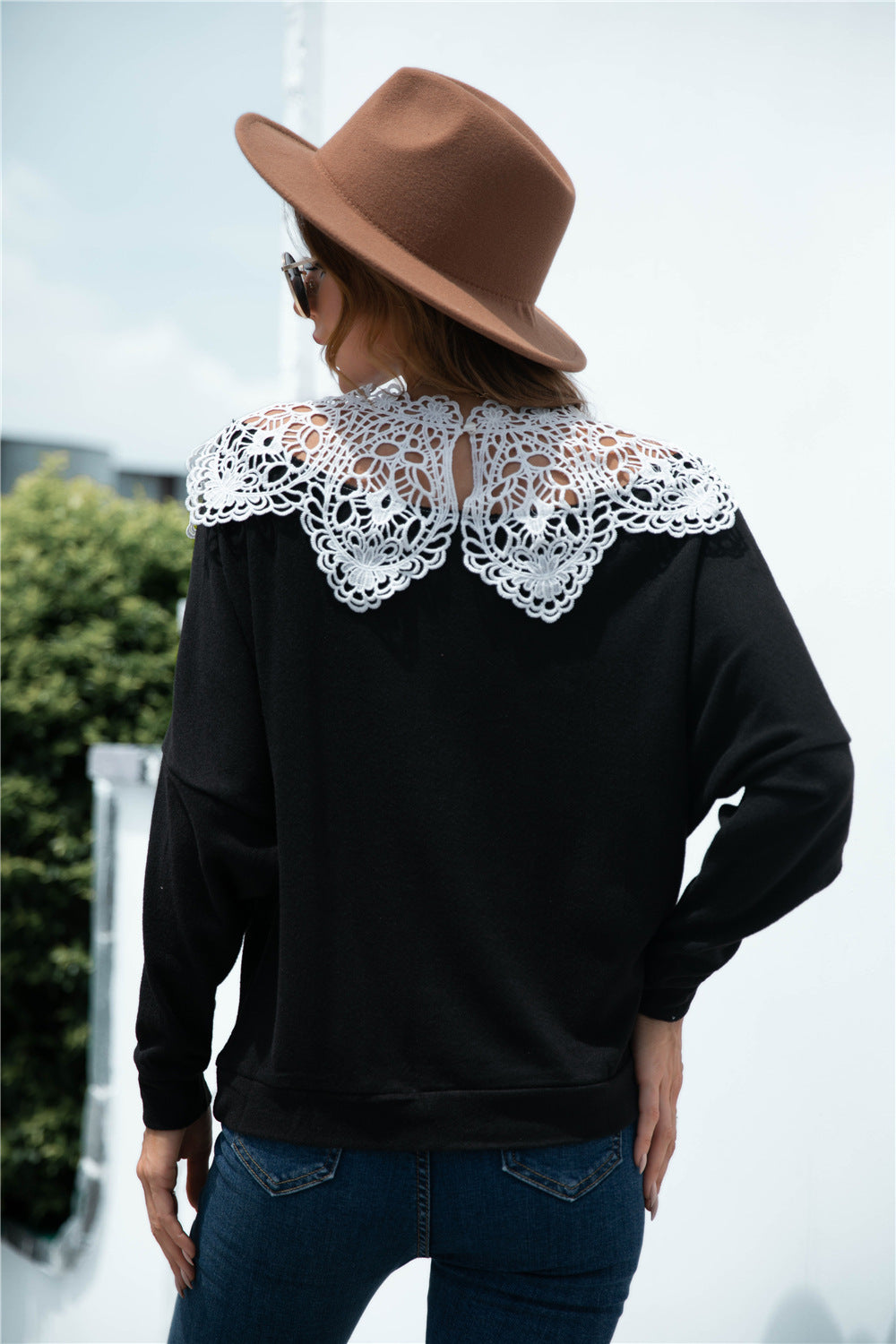 Crochet Lace Collar Panel Flannel Top - Absolute Fashion 2020