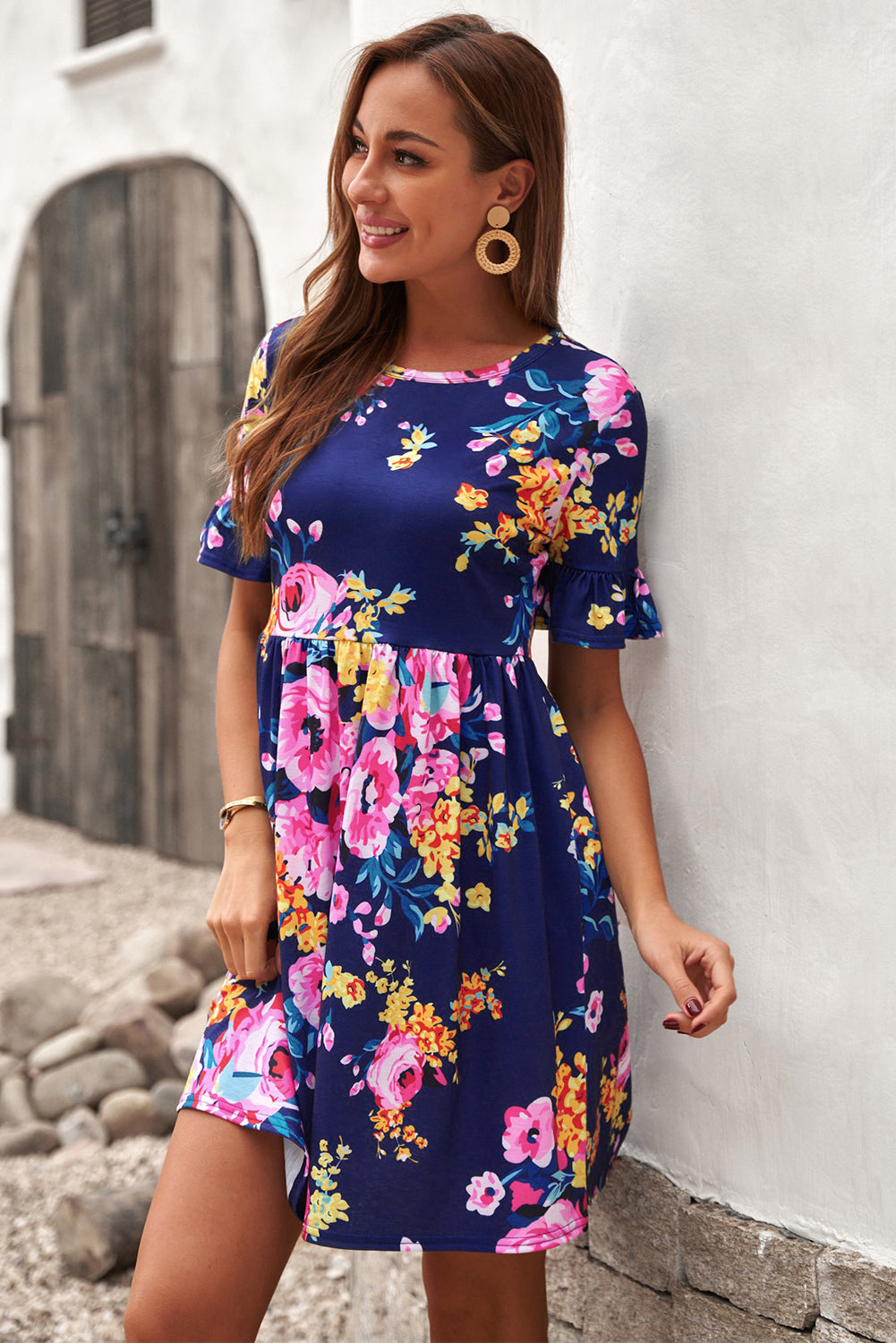 Ruffled Short Sleeve Floral Dress - Absolute Fashion 2020