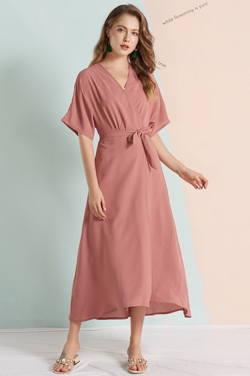 Solid Wrap Front Belted Dress - Absolute Fashion 2020
