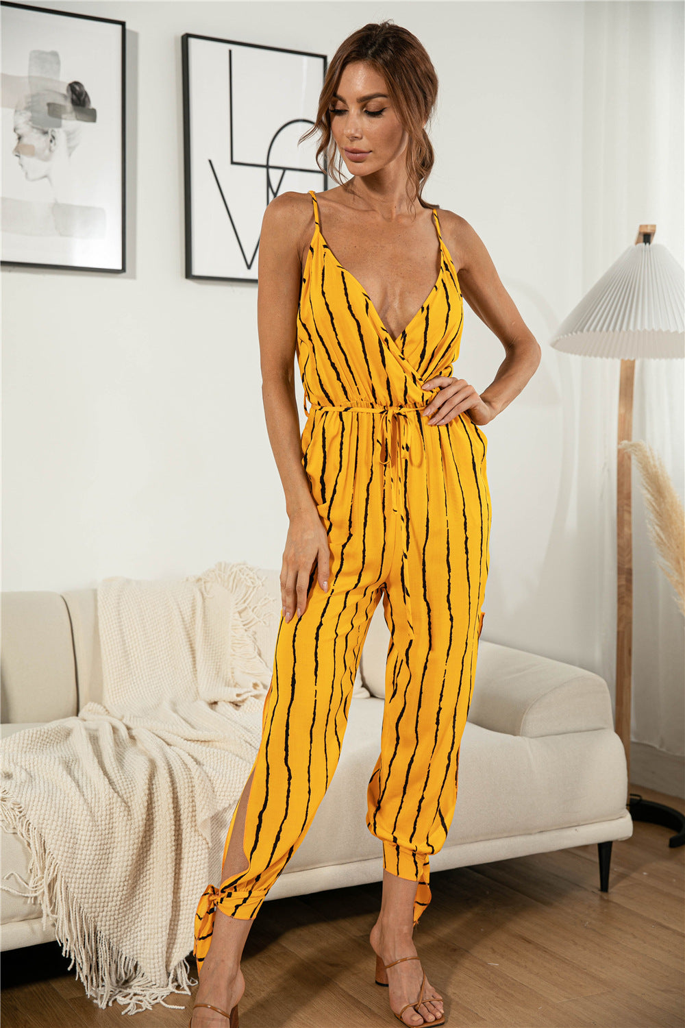 Striped Hammock Belted Jumpsuit - Absolute Fashion 2020