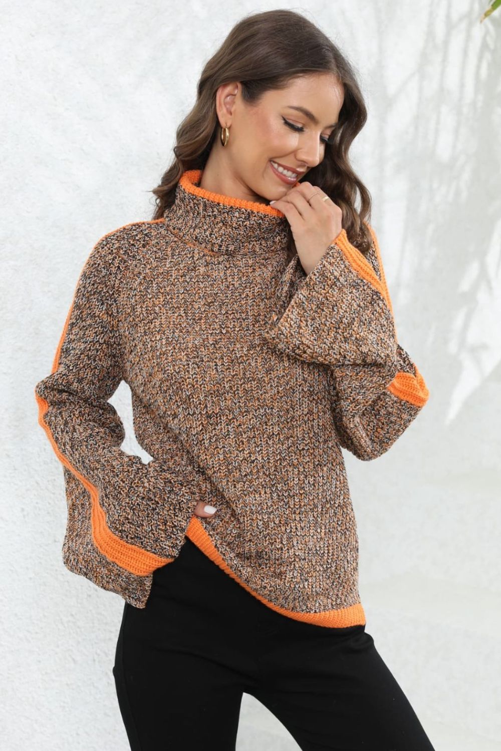 Contrast High Neck Sweater