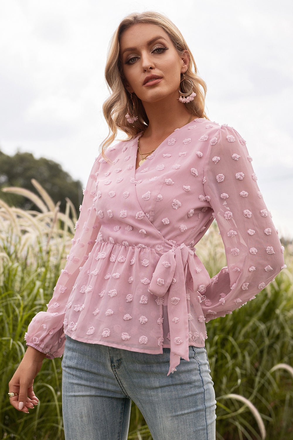 Swiss Dot Wrap Knot Blouse - Absolute Fashion 2020