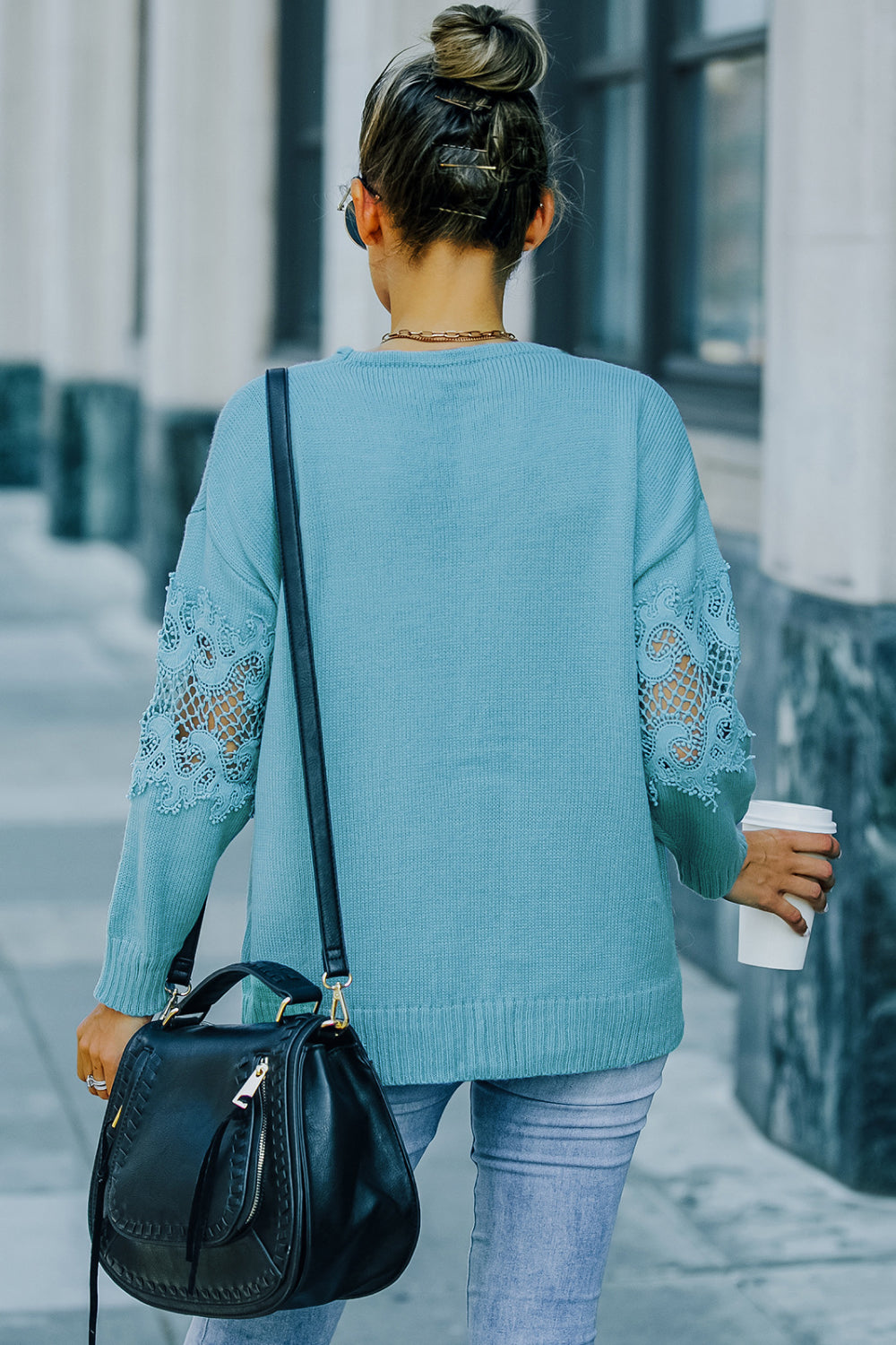 Lace Up Sleeve Drop Shoulder Sweater