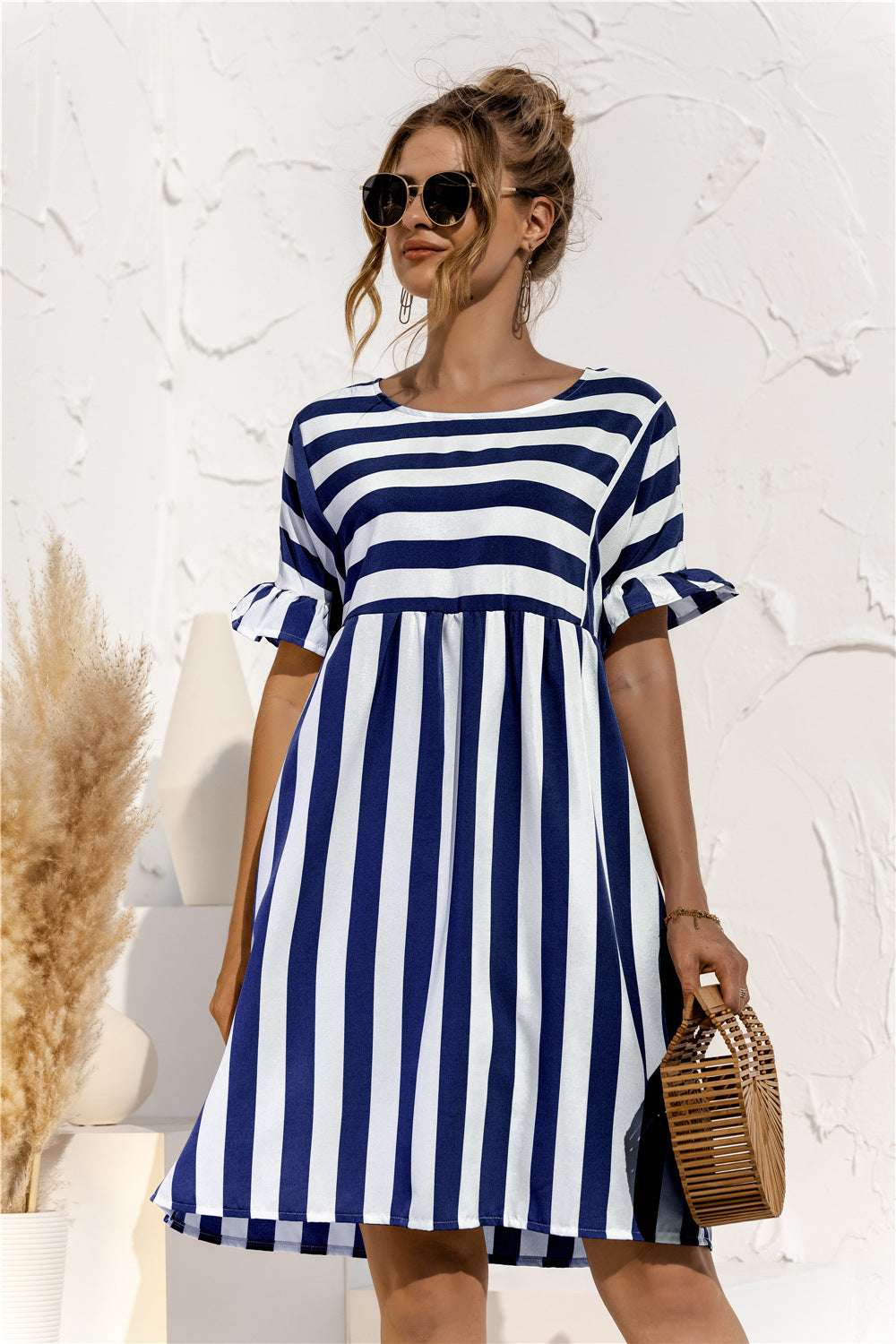 Striped Ruffle Sleeve Dress - Absolute Fashion 2020