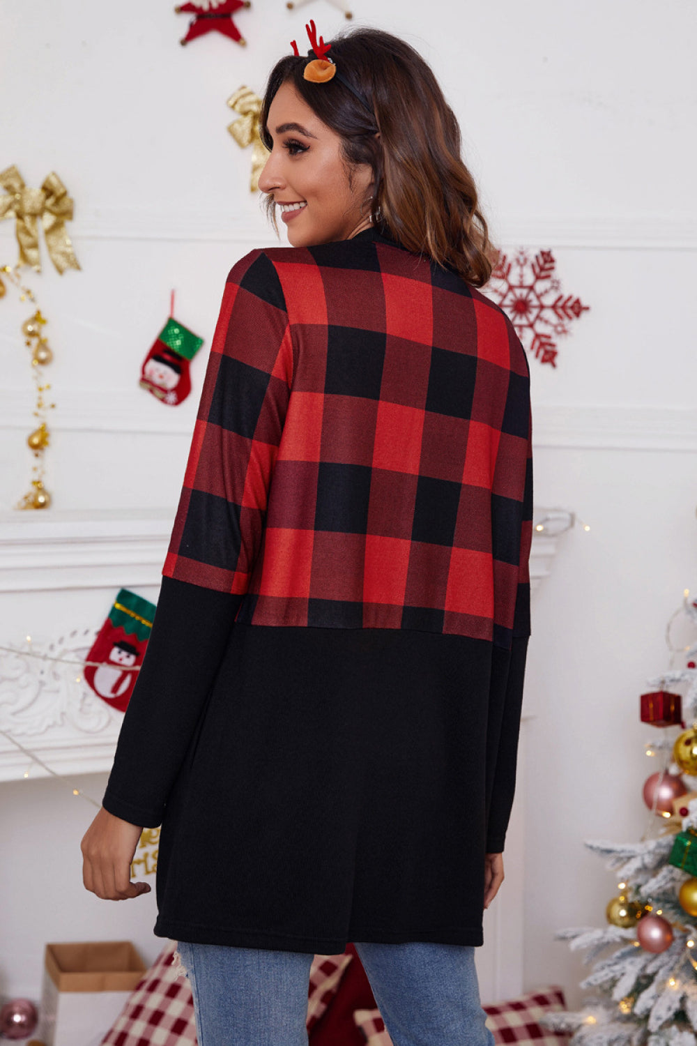 Holiday Print Color Block Cardigan